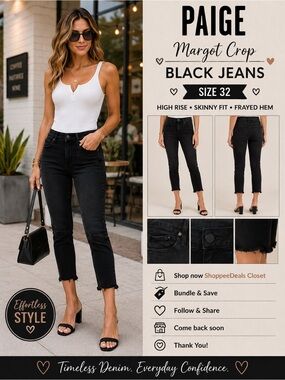 PAIGE Margot Crop Black High Rise Jeans Frayed Hem Distressed Skinny Denim